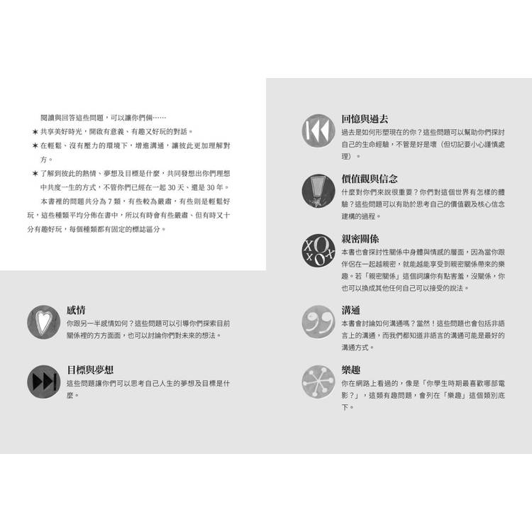 深刻認識你和你的另一半:400個互動式提問,讓你與伴侶有更深的瞭解與連結,彼此的心更加靠近 深刻認識你和你的另一半:400個互動式提問,讓你與伴侶有更深的瞭解與連結,彼此的心更加靠近