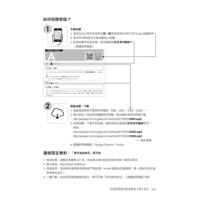 金石堂 英語易混淆字速查辭典 第二版 免費下載11小時mp3音檔 電子版單字速查索引