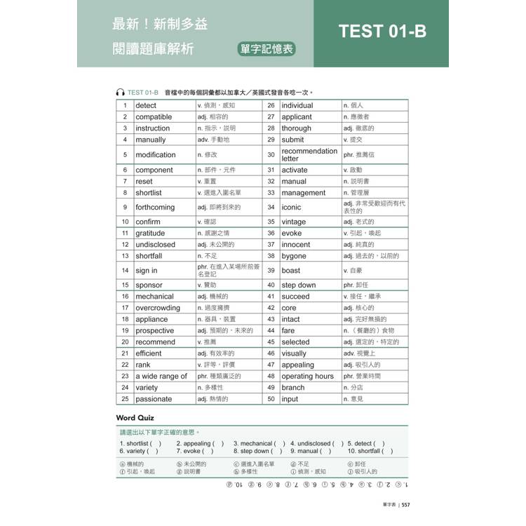 最新!新制多益TOEIC閱讀題庫解析:最新收錄精準 10 回模擬試題!每月進場實測分析、完整傳授答題技巧,黃金證書手到擒來!(雙書裝+單字音檔下載QR碼) 最新!新制多益TOEIC閱讀題庫解析:最新收錄精準 10 回模擬試題!每月進場實測分析、完整傳授答題技巧,黃金證書手到擒來!(雙書裝+單字音檔下載QR碼)