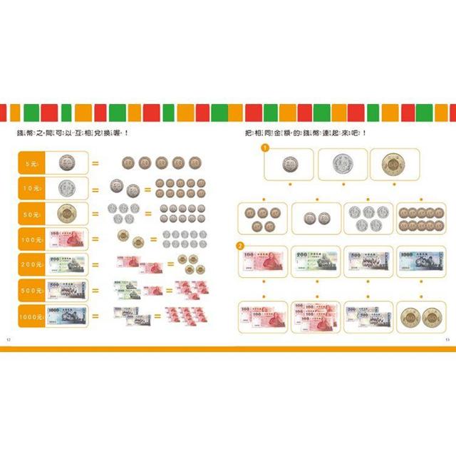 玩錢幣學算數 超商篇 內含1本練習本 4種擬真鈔票 4種擬真錢幣 1個收納夾鍊袋 金石堂