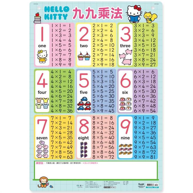Hello Kitty九九乘法掛圖（捲式）【金石堂、博客來熱銷】