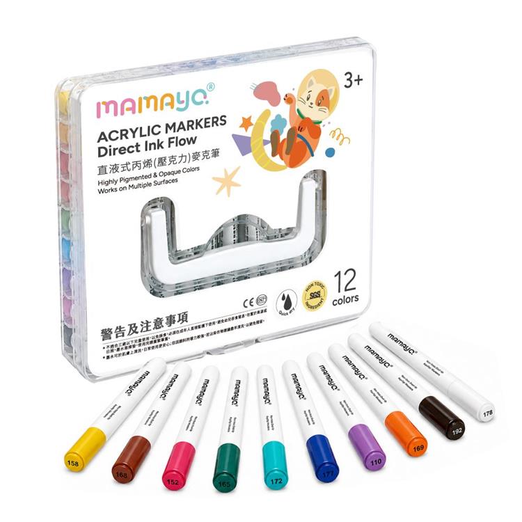 【mamayo】12色直液式丙烯麥克筆