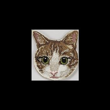 刺繡貼紙卡片- 白底虎斑貓