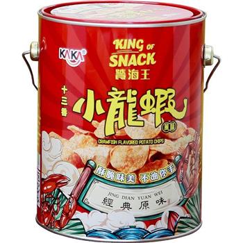 KAKA 饕海王 十三香小龍蝦風味脆片 鐵桶 220g-經典原味【金石堂、博客來熱銷】