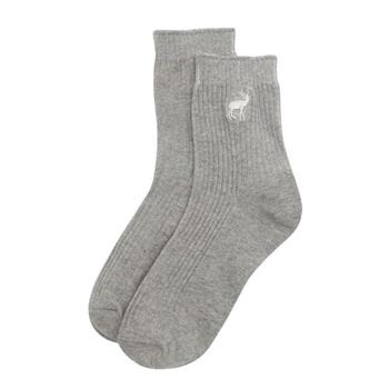 四季CB刺繡直螺紋3/4棉襪灰22-26cm