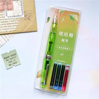 琥珀糖鋼筆－宇治綠（含萬用F筆尖＋4管卡式墨水＋用鋼筆畫可愛生活插畫手帳）墨水管2.6mm口徑