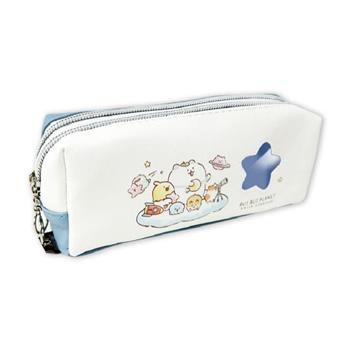 胖胖星球 皮質雙拉鍊筆袋 灰藍