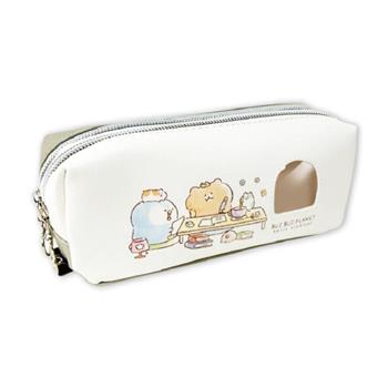 胖胖星球 皮質雙拉鍊筆袋 卡其