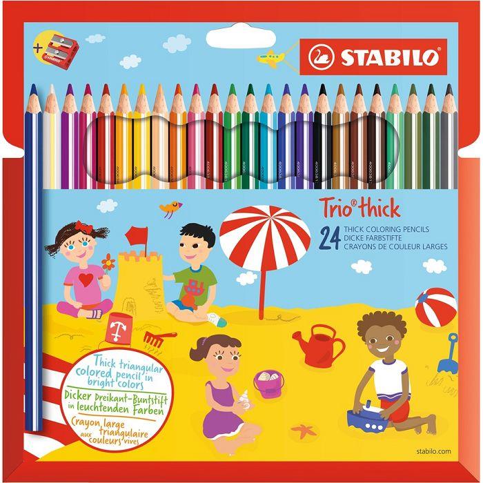 【STABILO】德國天鵝牌Trio thick 三角筆桿色鉛筆24色+削筆器（紙盒）