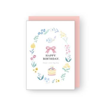 花語蝴蝶結祝福卡(花圈蛋糕)