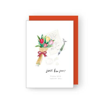 花語蝴蝶結祝福卡(信與花束)