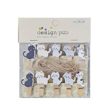 (特價)簡單生活 10入造型小木夾含麻繩(萌萌貓)