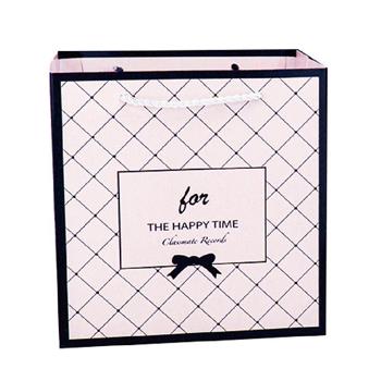 簡單生活-寬底大禮物提袋(格紋粉)