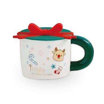 (特價)聖誕蝴蝶結蓋馬克杯(麋鹿)