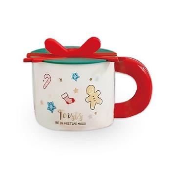 (特價)聖誕蝴蝶結蓋馬克杯(薑餅人)