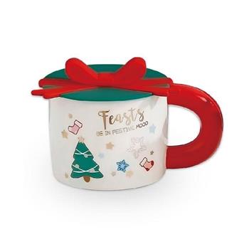 (特價)聖誕蝴蝶結蓋馬克杯(聖誕樹)