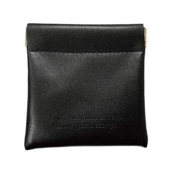 簡單生活-9x9cm皮革彈片收納袋(黑色 )
