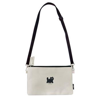 貓咪 滴柱三明治雙拉鍊隨身包 米