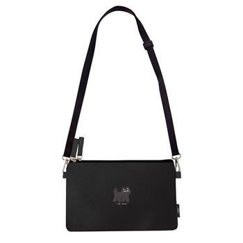 貓咪 滴柱三明治雙拉鍊隨身包 黑