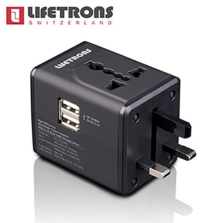 Lifetrons 雙USB多國旅行轉換插頭（10.5W） TW版－黑