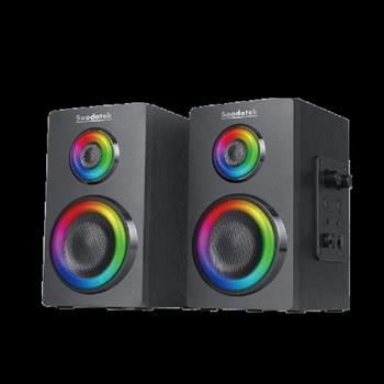 SOODATEK木質2.0聲道炫彩LED多媒體藍芽喇叭