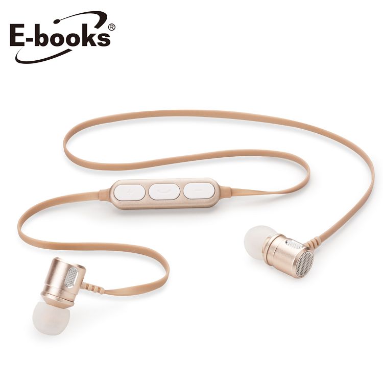 E－books S82 藍牙4.2鋁製磁吸入耳式耳機－金