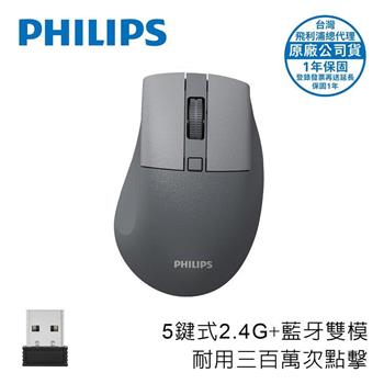 PHILIPS 4鍵式2段DPI切換2.4G+BT雙模無線滑鼠-SPK7528GY