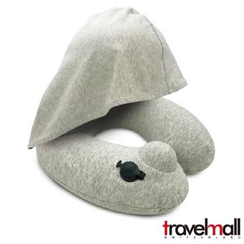 Travelmall 專利 3D 按壓式充氣連帽枕 - 灰【金石堂、博客來熱銷】