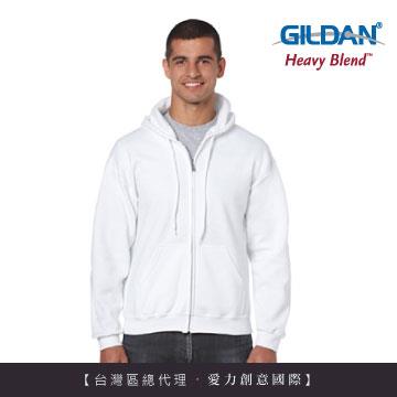 GILDAN 總代理100%美國棉~連帽拉鍊素面長袖口袋外套~白色