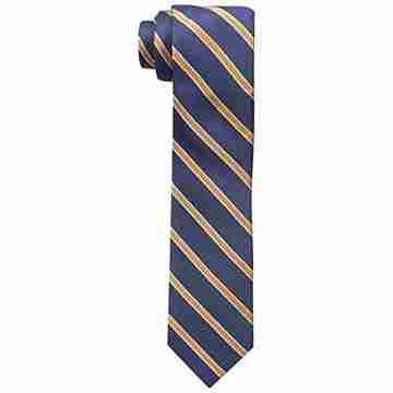 【Tommy Hilfiger】男時尚寶藍橙色斜條紋領帶.