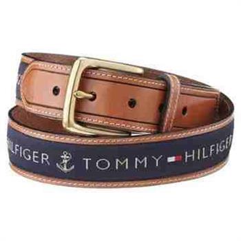Tommy Hilfiger 男品味織帶鑲嵌棕色皮帶【金石堂、博客來熱銷】