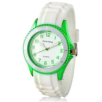【Daniel Wang】炫光雙圈矽膠中性白色腕錶－青草綠【金石堂、博客來熱銷】