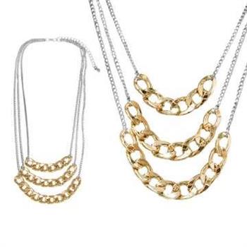 【摩達客】時尚多層鏈條造型金銀色項鍊【金石堂、博客來熱銷】