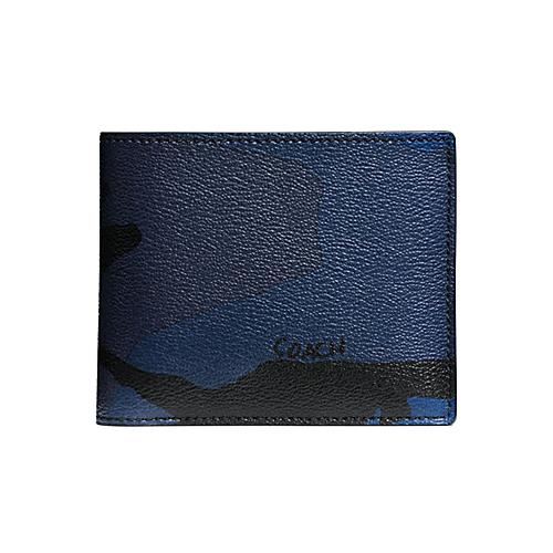 COACH 迷彩PVC皮革短夾－藍黑 （現貨+預購）