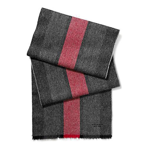 COACH 雙色羊毛圍巾－灰紅 （現貨+預購）