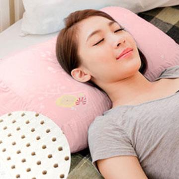 【奶油獅】馬來西亞進口純天然蝶型乳膠枕－附精梳純棉布（兒童、女性適用）粉紅