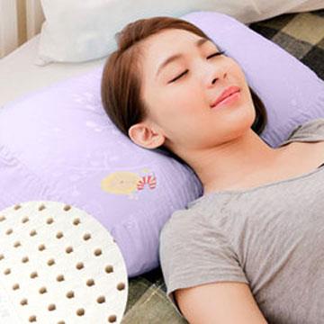 【奶油獅】馬來西亞進口純天然蝶型乳膠枕－附精梳純棉布（兒童、女性適用）幻紫