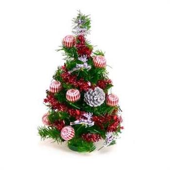 摩達客 台灣製迷你1呎/1尺(30cm)裝飾綠色聖誕樹(銀松果糖果球色系)(免組裝)【金石堂、博客來熱銷】