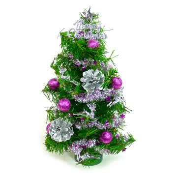 摩達客 台灣製迷你1呎/1尺（30cm）裝飾綠色聖誕樹（銀紫色系）（免組裝）