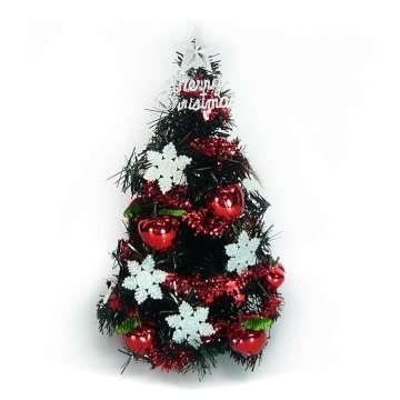 摩達客 台灣製迷你1呎/1尺（30cm）銀星紅果裝飾黑色聖誕樹（免組裝）