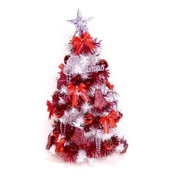 台灣製夢幻2尺/2呎（60cm）經典白色聖誕樹（紅色系裝飾）