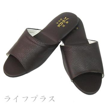壓紋氣墊室內皮拖鞋－咖啡/米色－6雙入