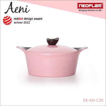 韓國NEOFLAM Aeni系列 20cm陶瓷不沾湯鍋+陶瓷塗層鍋蓋－粉紅色 EK－AD－C20