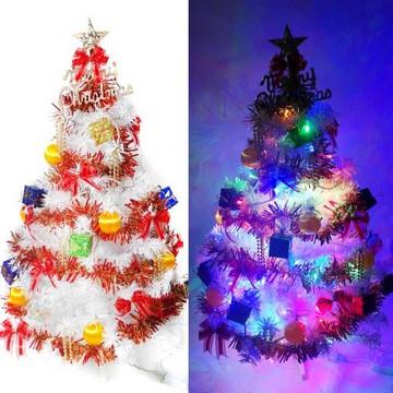 台灣製3呎/3尺（90cm）豪華版夢幻白色聖誕樹（紅彩禮物盒系配件）+100燈LED燈串彩光（含跳機