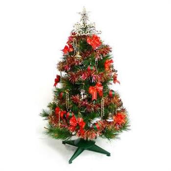 台灣製3尺（90cm）特級綠松針葉聖誕樹 （＋紅金色系配件）（不含燈）【金石堂、博客來熱銷】