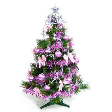 台灣製3尺（90cm）特級綠松針葉聖誕樹 （+銀紫色系配件）（不含燈）