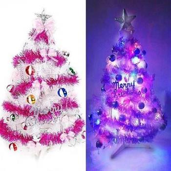 台灣製3尺（90cm）特級白色松針葉聖誕樹（繽紛馬卡龍粉紫色系）＋100燈LED燈串（附控制器跳機）【金石堂、博客來熱銷】