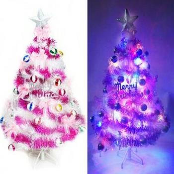 台製4尺（120cm）特級白色松針葉聖誕樹（繽紛馬卡龍粉紫色系）＋100燈LED燈串（附控制器跳機）【金石堂、博客來熱銷】