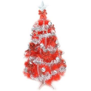 台灣製4尺（120cm）特級紅色松針葉聖誕樹 （銀紅色系配件）（不含燈）