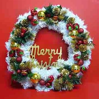 摩達客20吋時尚優雅白色聖誕花圈(紅金色系)(台灣手工組裝出貨)【金石堂、博客來熱銷】